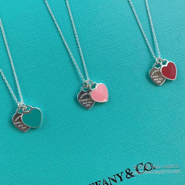 Tiffany飾品 蒂芙尼女士專櫃爆款粉色雙心琺瑯項鏈 Tiffany純銀鎖骨鏈  zgt1703